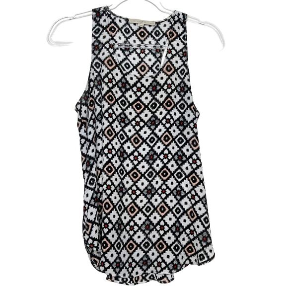 LOFT Geo Print Sleeveless Tunic Blouse Tank Top Scoop Neck Black White Size SP - Picture 1 of 7